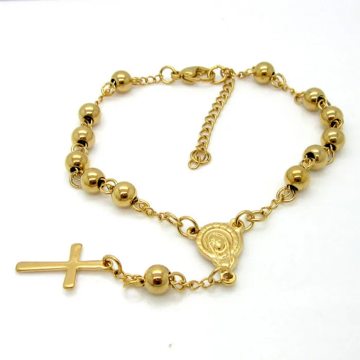 Bracelet Simple Cross & Virgin Mary Medal Charms