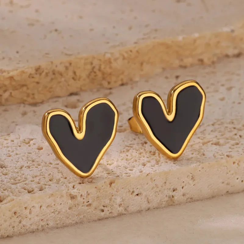 Classic Black Heart Gold Studs