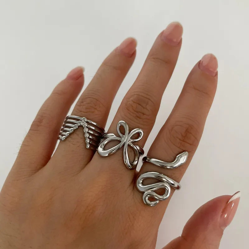 Sculptural Silver Stackable Ring Set